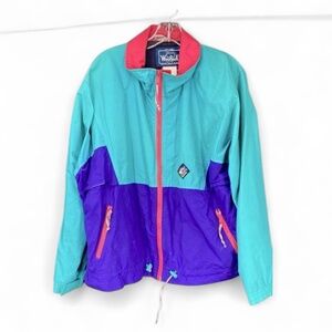 Vintage Women's 80s/90s XL Woolrich Windbreaker Purple/Teal/Pink Full Zip